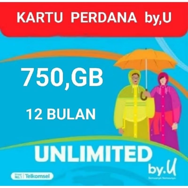 Kartu perdana By.u kuota 750 Gb unlimited 1 tahun tanpa di bagi