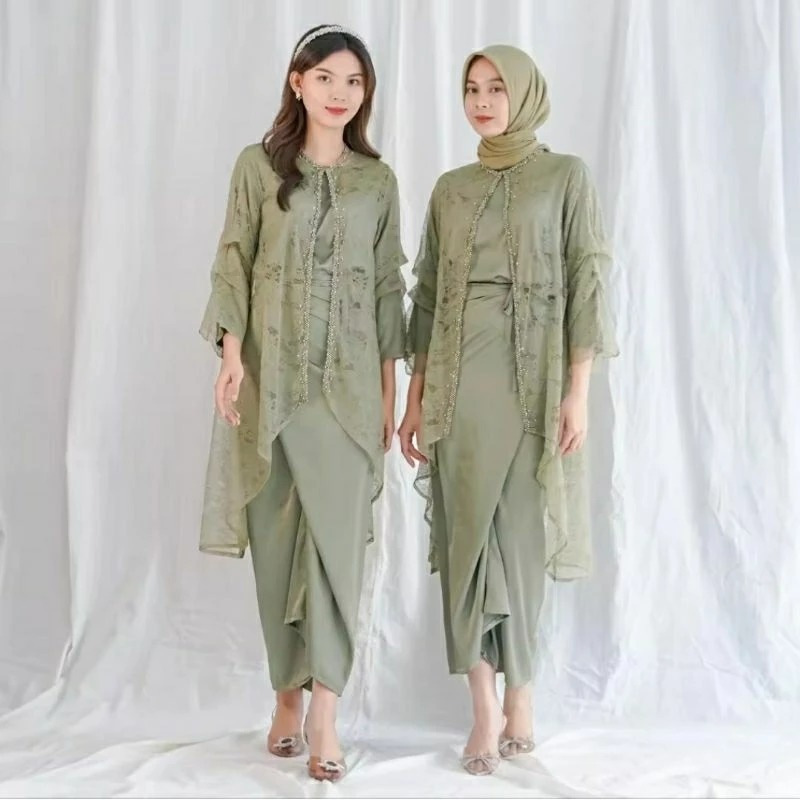 Nia Rompi Satu Set Inner Queenbee Fashion Peony collection Gamis Muslim Wanita Pesta Kondangan Bride