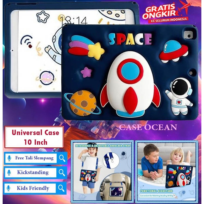 Olike Edu Tab EduTab E3 10 Soft Case Anak Kids Casing Cover 3D Rocket Astronot POP UP Stand Lucu Cut