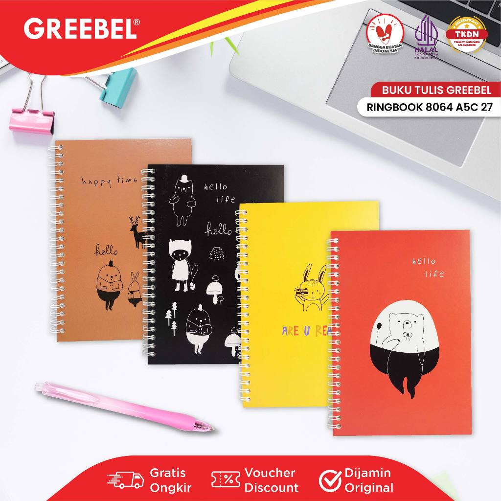 

GREEBEL Notebook Buku Tulis Ring (RING BOOK 8064 A5C 27) / Buku Tulis Catatan Notebook Buku Ring