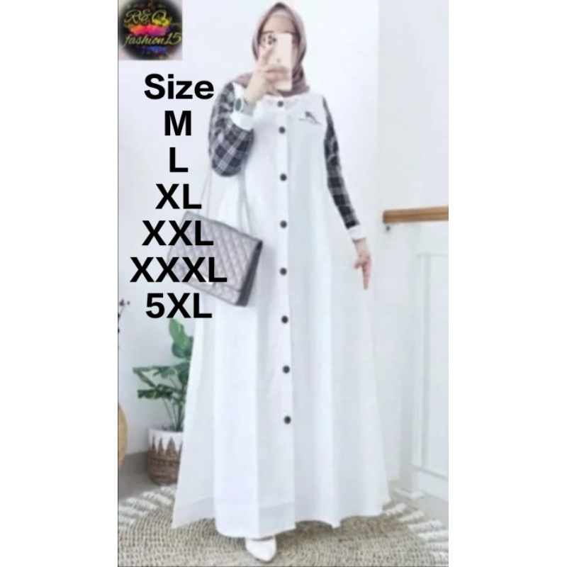 Gamis Full kancing tangan kotak bahan crinkle airflow wanita terbaru 2024