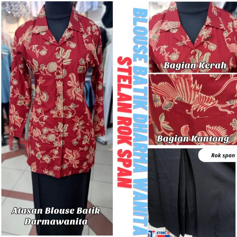 seragam wanita blouse batik dharma wanita stelan rok span bahan lokal ukuran S - 5L