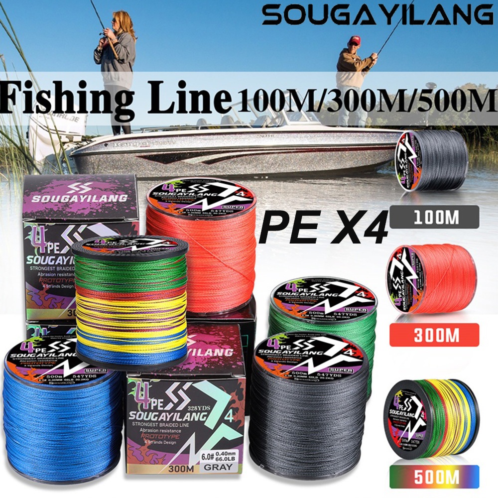 Sougayilang Senar Pancing Kepang PE 300M/500M 4 Helai, Senar Pancing PE Kepang X4 Senar Pancing