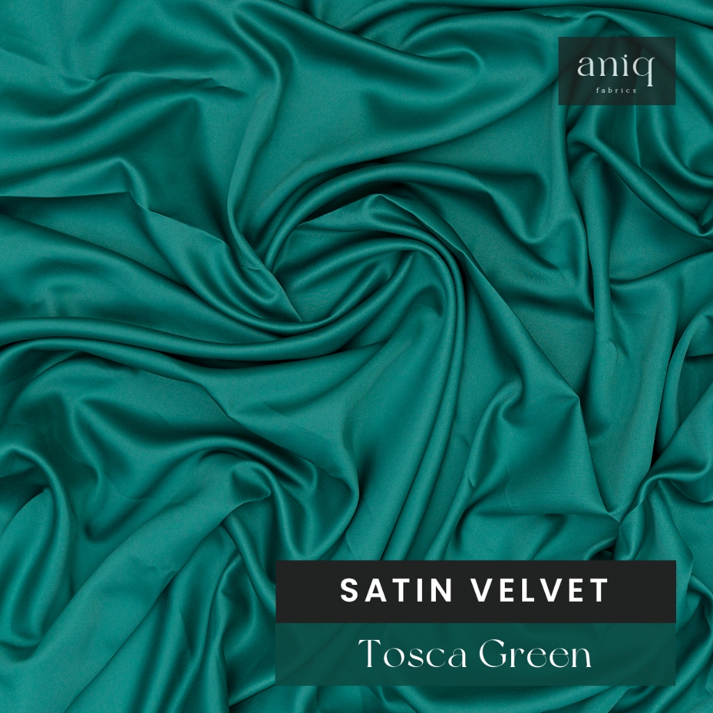 Aniq Fabrics Kain Satin Velvet Premium Sateen Silk Satin Sutra Bahan Kebaya, Dress Satin Tosca Green