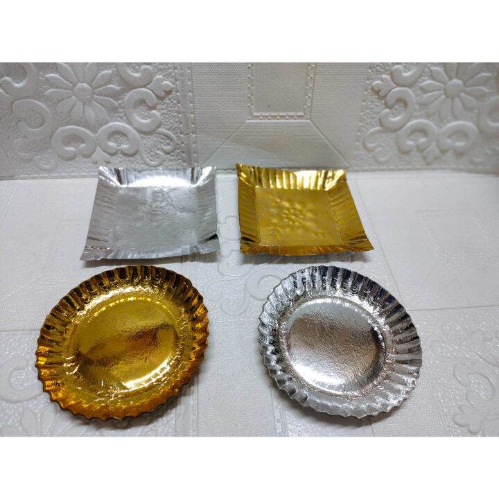 Piring Kue Kertas / Piring Ultah Kertas Gold Silver Bulat / Kotak
