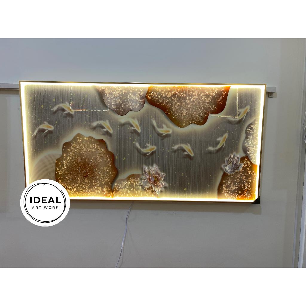 Lukisan Porcelain Ikan Koi 5D Diamond + LED
