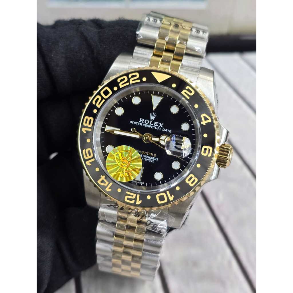 Jam Tangan Pria Wanita Rolex GMT Master II Automatic Kinetik Premium Rantai Stainless Kaca Safir 40m
