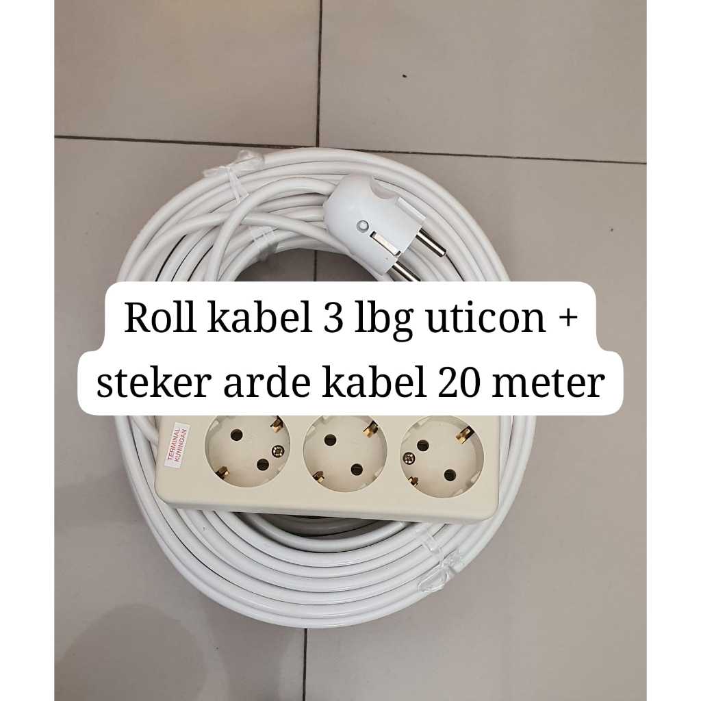 STOP KONTAK RAKITAN 3 LUBANG UTICON KABEL 20 METER SIAP PAKAI / ROLL KABEL UTICON