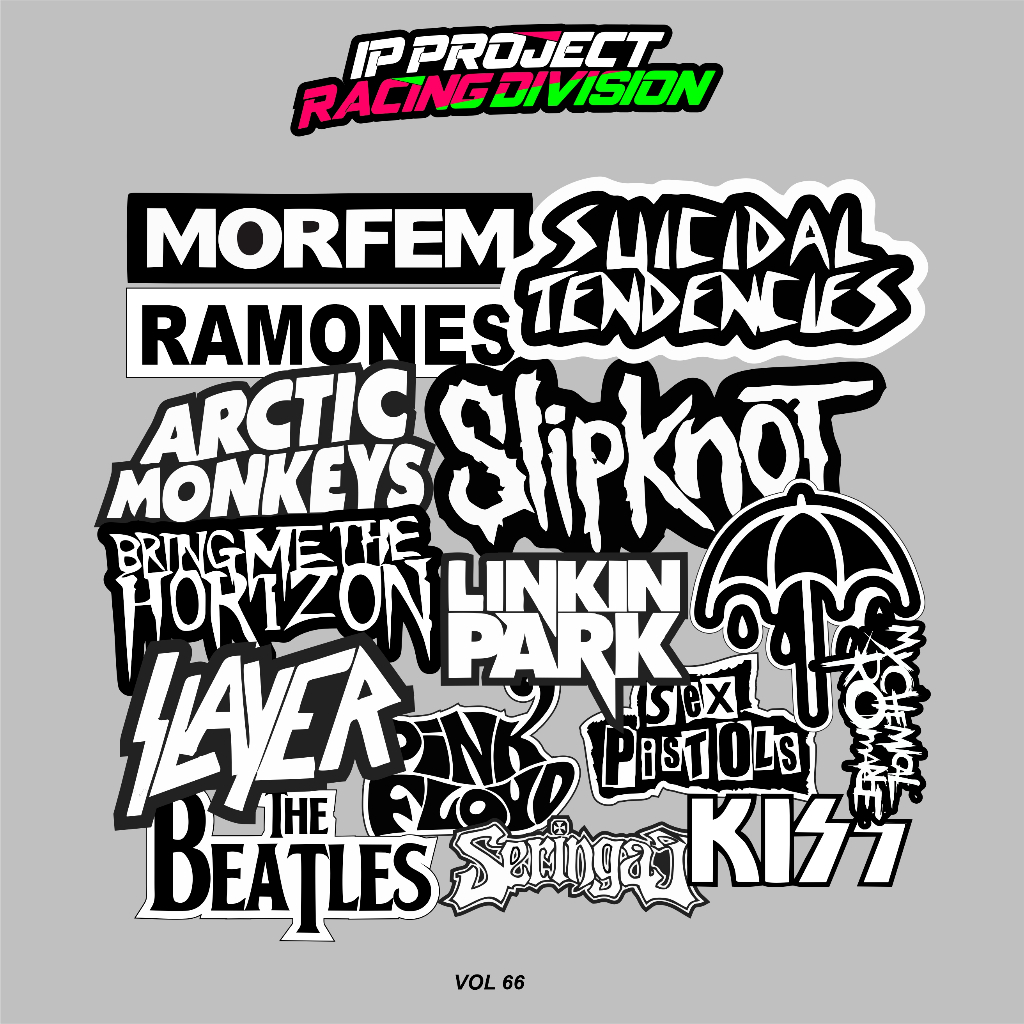 

STIKER BAND MUSIC ROCK METAL ISI 15 PCS HITAM PUTIH, sticker anti air, aesthetic, helm, laptop, case hp vol 66