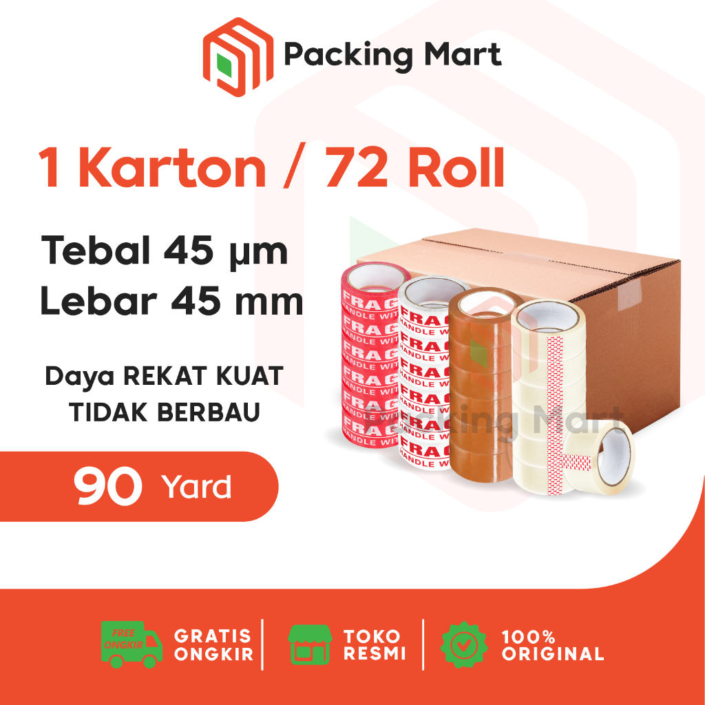 

Lakban Isolasi 45 mm x 90 Yard Grosir Dus Karton