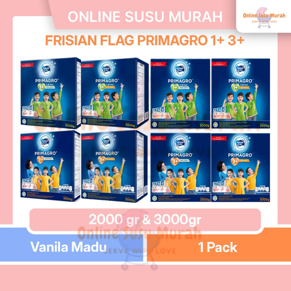 FRISIAN FLAG PRIMAGRO 1+ 3+ VANILA MADU 2000 GR SUSU FORMULA PERTUMBUHAN ANAK SSKD