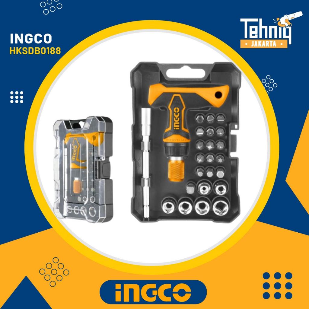 Ingco T-Handle Wrench Screwdriver Set HKSDB0188 / Ingco HKSDB0188 Obeng Kunci Pas T Set 24pcs Bits