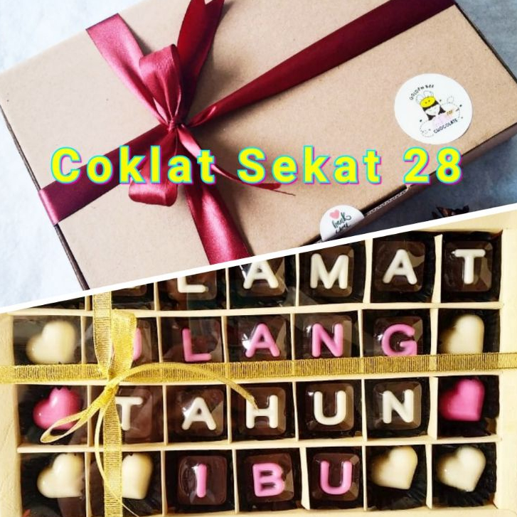 

Coklat Sekat 28 / Coklat Hadiah / Coklat Ucapan / Hampers Coklat CUSTOM tulisan Free 1 Pcs Masker