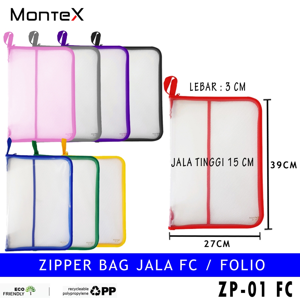 

MONTEX ZIPPER BAG JALA SELETING FOLIO F4 MAP PLASTIK RESLETING JARING BAHAN TEBAL/ZP-01 FC (SATUAN)