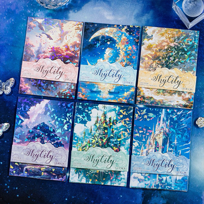 

(9A) sticker washi hologram motif langit biru blue sky bulan moon journaling