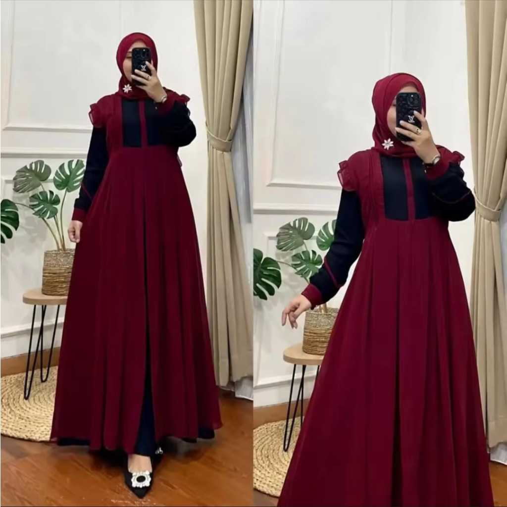 ZELINE DRESS MAXY / GAMIS RUFFLE MEWAH CRINKLE ALEVA TERBARU 2024