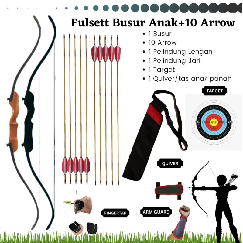 Busur Panah Anak SD Panahan Archery Fullset Bonus 10 Arrow Anak Panah