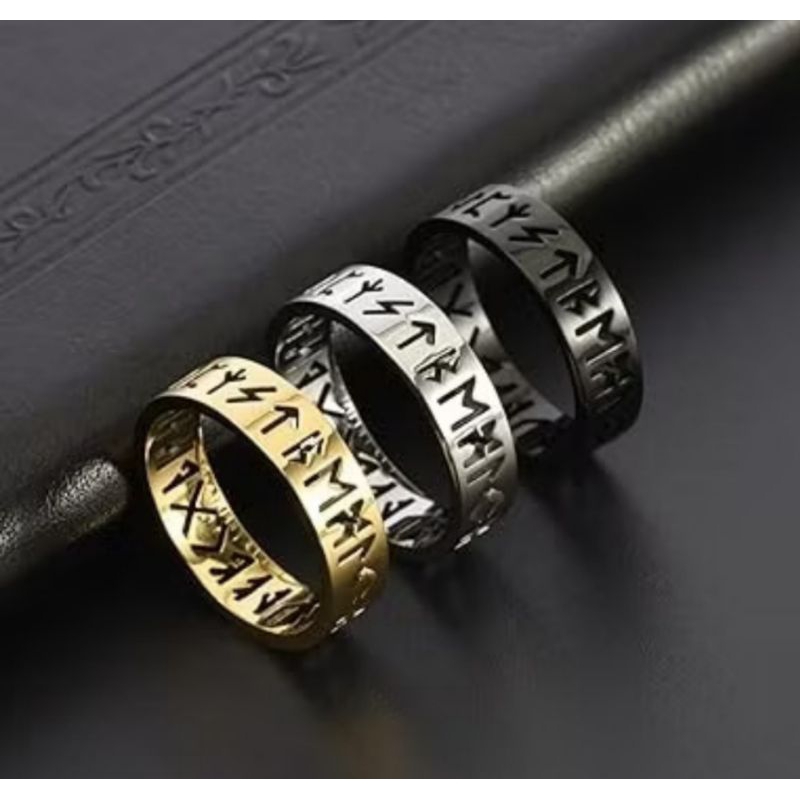 Cincin Titanium Gold Viking Anti karat|Cincin Nordic rune Viking|Cincin Pria