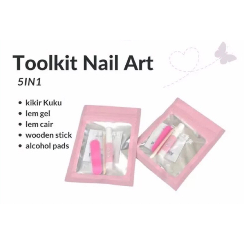 TOLKITKUKUPALSU 5IN1 SET UNTUK KUKU PALSU,LEM  CAIR KUKU PALSU ,LEM GEL KUKU PALSU,KIKIR MINI KUKU P