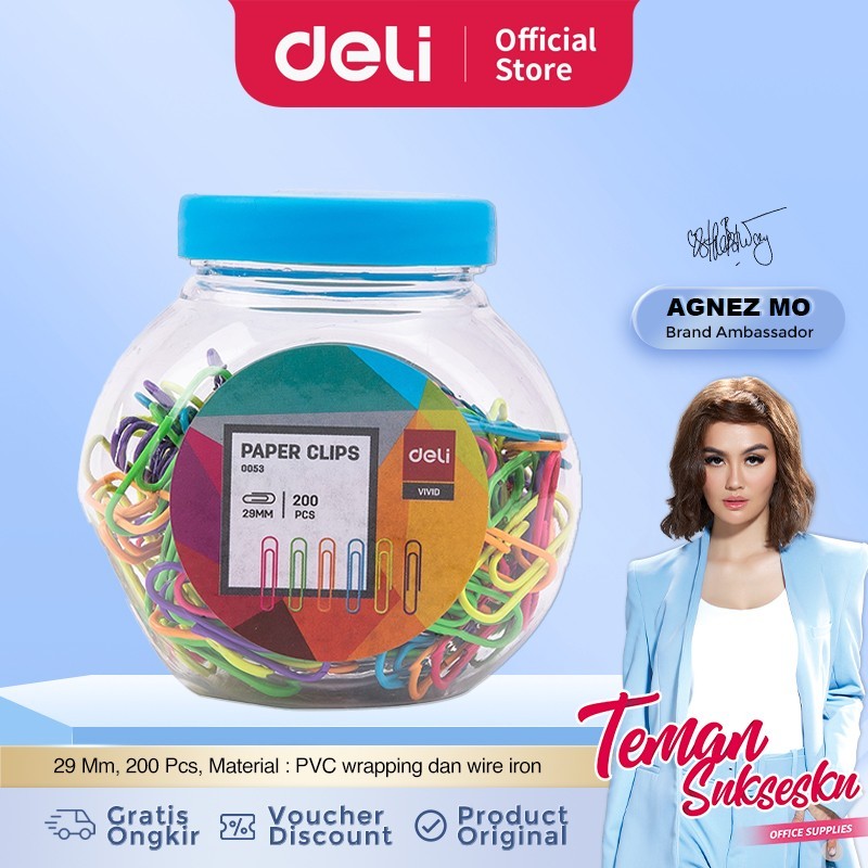 

TBMO DELI PAPER CLIP COLOFULL TOPLES ISI 200PC E0053 - OC