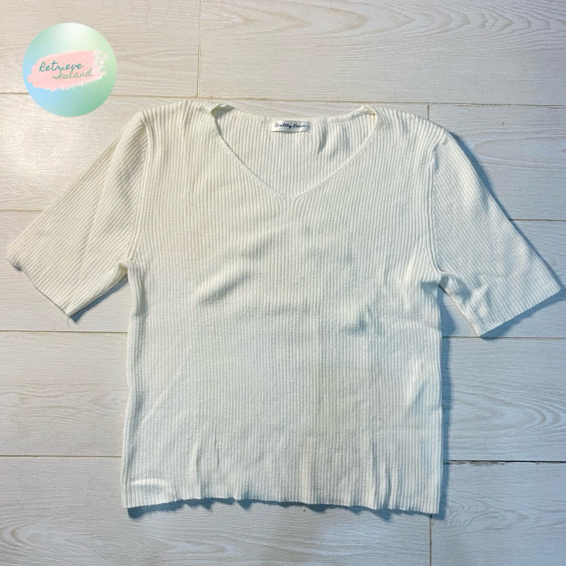 Atasan Lengan Pendek Knitwear Premium - White edition