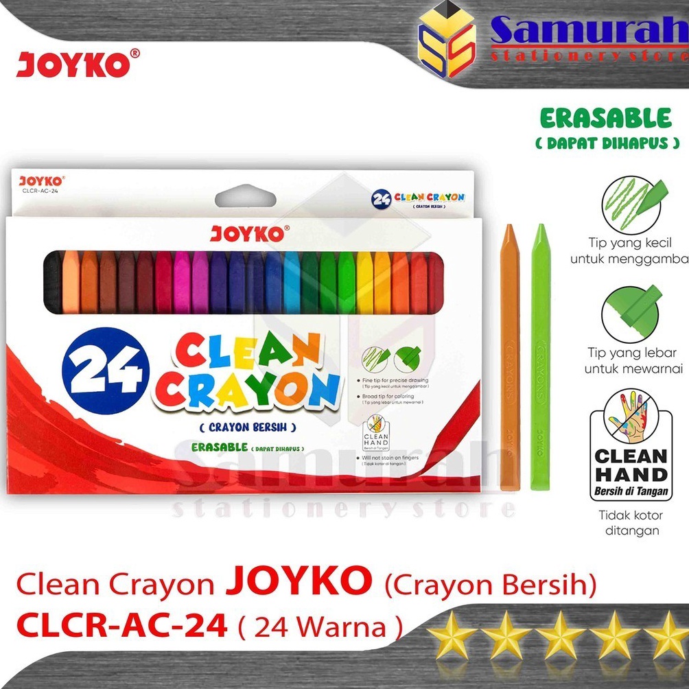 

KODE Y18L Clean Crayon CLCR AC 24 Colors Krayon Bersih 24 Warna Dapat Dihapus Erasable Crayon CLCRAC24 W
