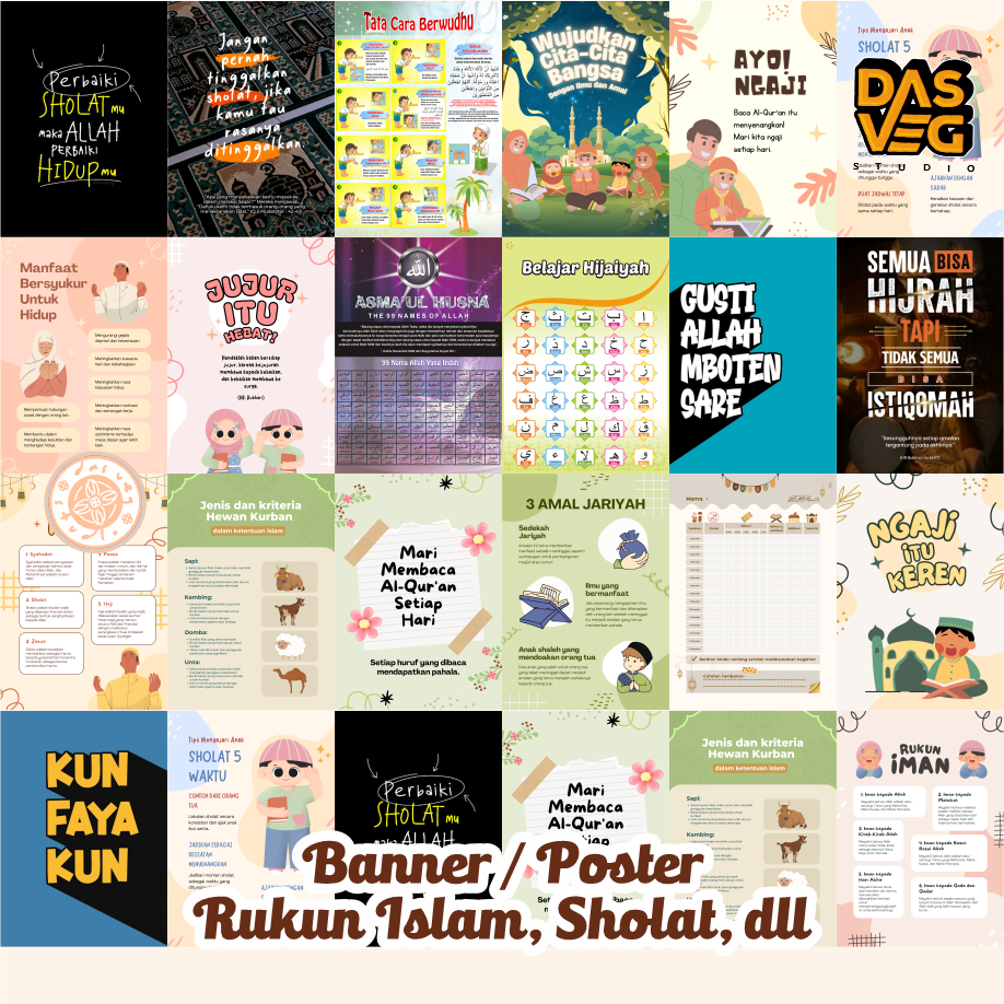 

Banner / Poster Rukun Islam, Sholat, dll