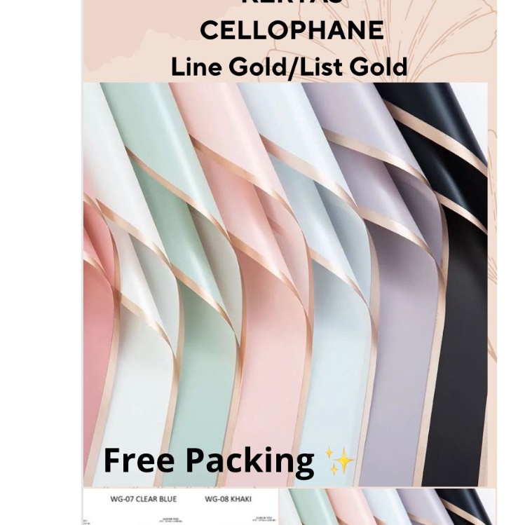 

CUCIGUDANG 2 LEMBAR KERTAS CELLOPHANE LINE GOLD FLORAL WRAPPING PAPER BOUQUET FLOWER LIST GOLD BUKET BUNGA DEKORASI WATERPROOF MURAH