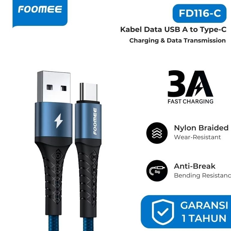 Sangat Nyaman FOOMEE FD116M FD116C FD116L KABEL DATA MICRO  TYPEC LIGHTNING 3A 1CM EFFICIENT CHARGIN