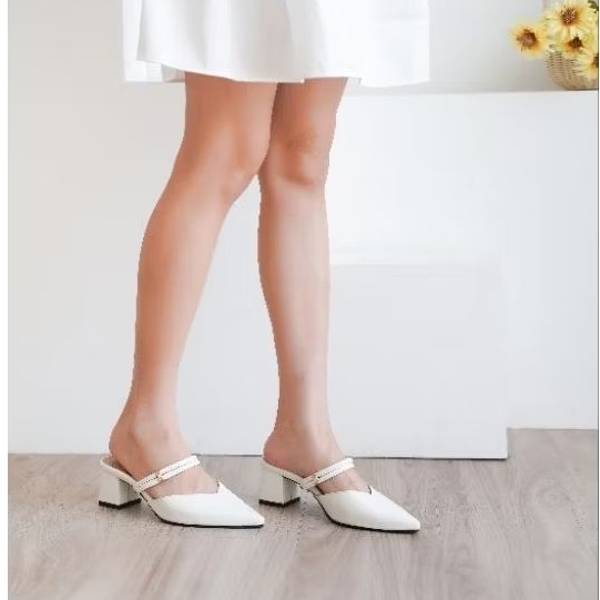 Sepatu Sandal Selop Zara Hak tahu 3senti Bapau Tali belakang