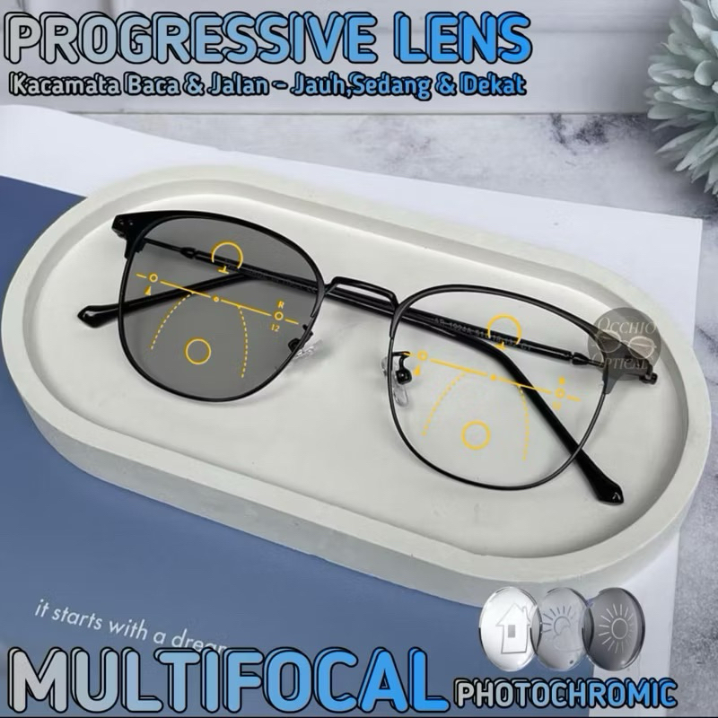 Kacamata Progresif Pria/Wanita | Kacamata Baca Plus Jalan | Frame Kacamata Progresif Photochromic