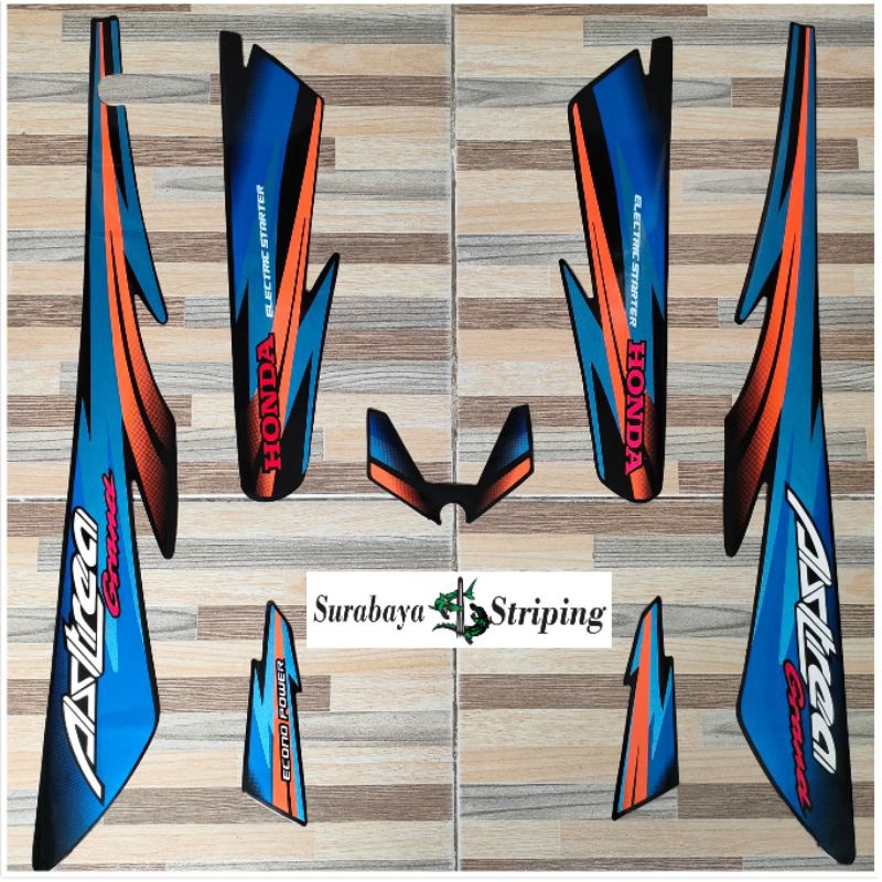 Striping sticker Honda Astrea Grand hitam lis oren tahun 1997