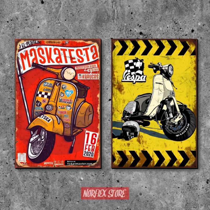 Poster dinding vespa vintage retro Hiasan kamar cowok Pajangan Dekorasi