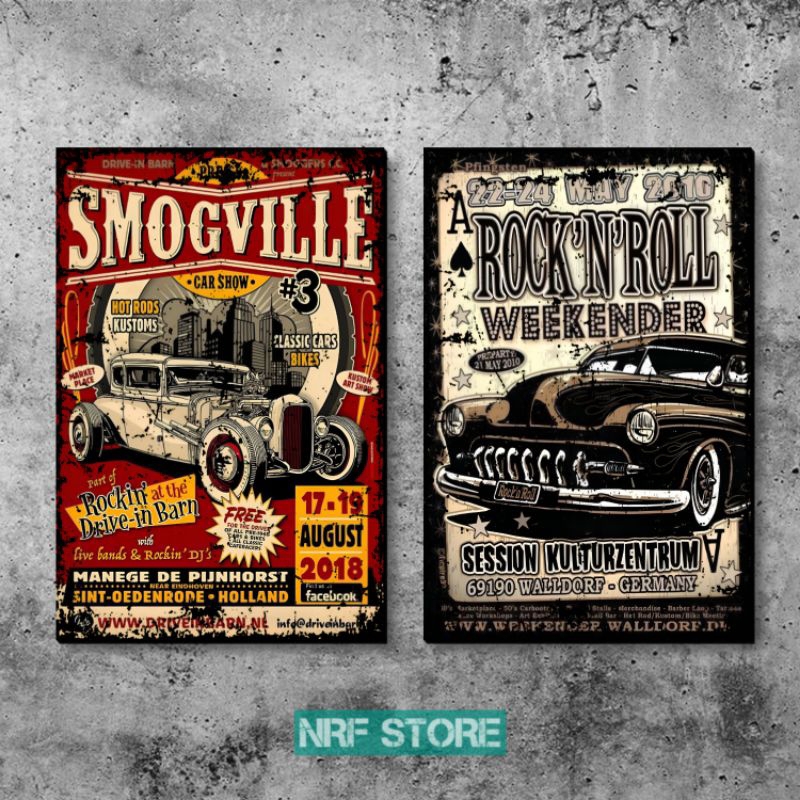 Poster dinding car vintage Hiasan kamar cowok aesthetic pajangan Dekorasi