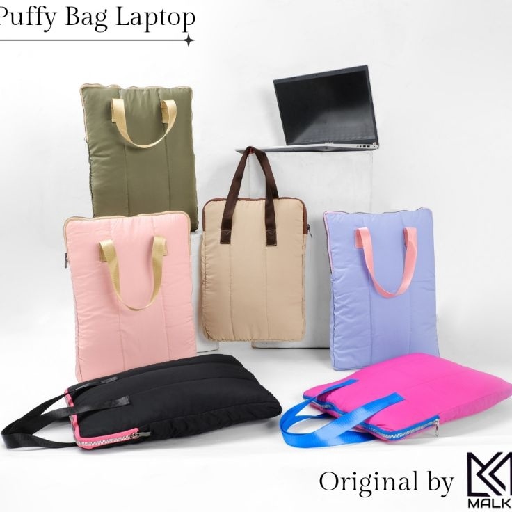 Stock baru Puffy Bag Laptop handle Sleeve 1215Inch  Tas Laptop Jinjing nylon hologram PVC Premium An
