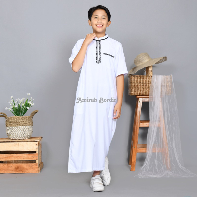 AMIRAH - JUBAH ANAK LAKI - LAKI GAMIS LENGAN PENDEK ANAK LAKI - LAKI USIA 3 - 16 TAHUN BORDIR SIMPEL