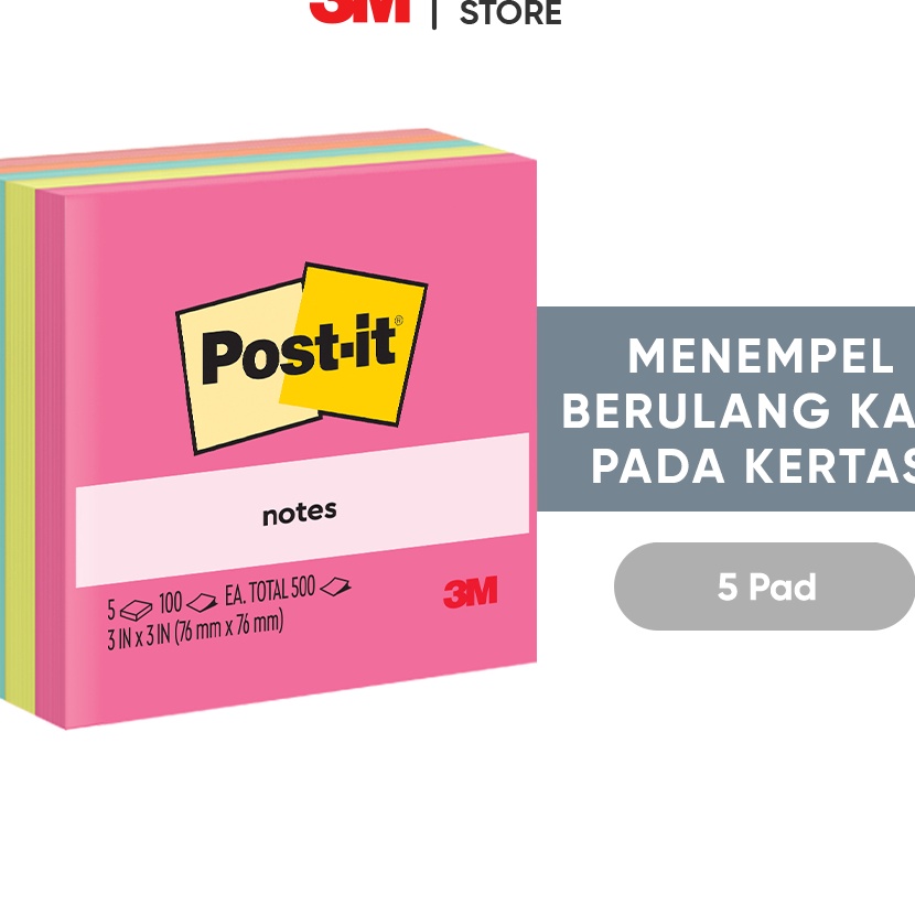 

KI3 3M Postit Notes 6545AN Menempel berulah kali pada kes 5 pad 76x76 mm Untuk pemakaian se