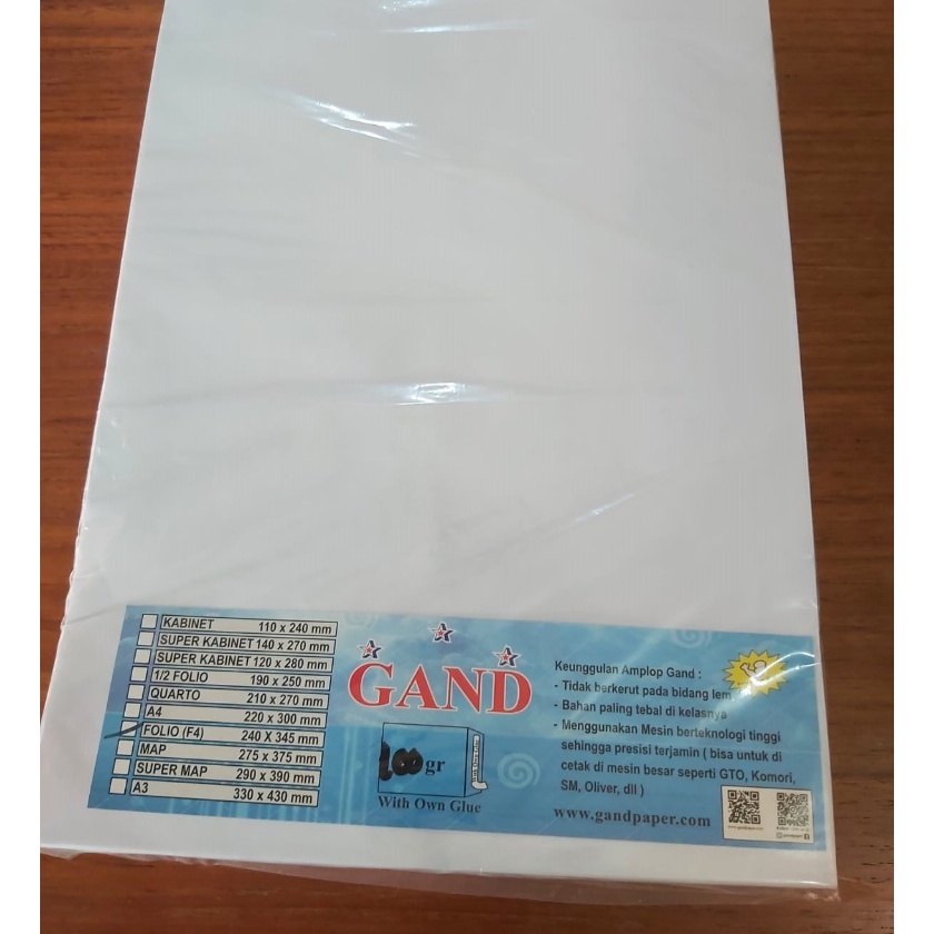 

KP8 Amplop Putih GAND F4Folio Seal 1 Gram 1 pack 1 lembar