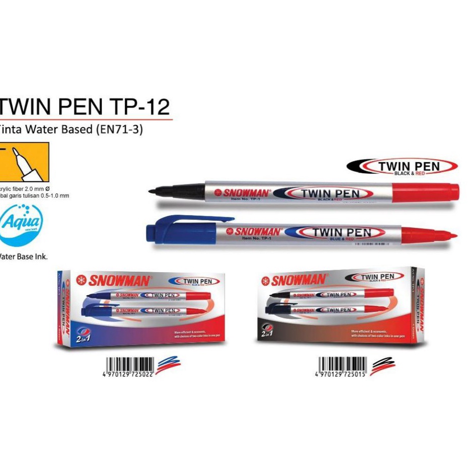 

DISCOUNT TODAY Spidol Snowman Twin Pen 2 Warna per 12 Spidol Per Lusin