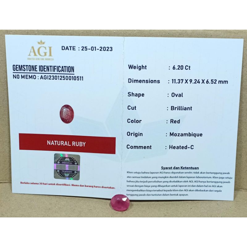 BATU PERMATA RUBY PIEGON ASLI NATURAL BERSERTIFIKAT