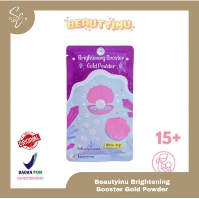 BPOM BEAUTYINU BRIGHTENING BOOSTER GOLD POWDER SERBUK PEMUTIH BADAN