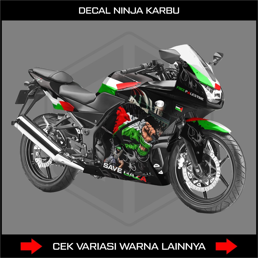 DECAL NINJA 250 KARBU EDISI PALESTINE / STICKER DECALS FULL BODY MOTOR KAWASAKI NINJA 250 KARBURATOR