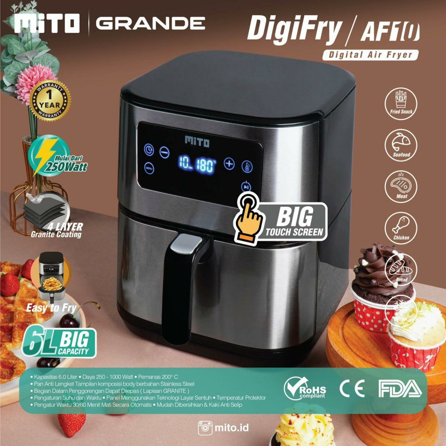 MITO Air Fryer 6 Liter Goreng Tanpa Minyak - MITOCHIBA AF10 GRANDE
