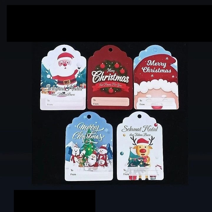 

20 Pcs Hangtag Natal 5x8 Cm Kartu Ucapan Merry Christmas & Happy New Year Hiasan Kado X Mas