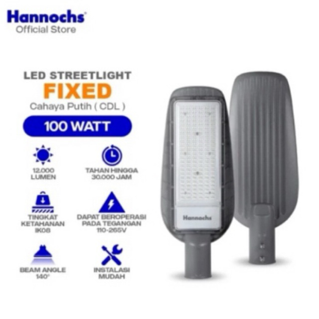 Hannochs Streetlight LED Fixed 100watt - Cool White - PJU - Kap Lampu