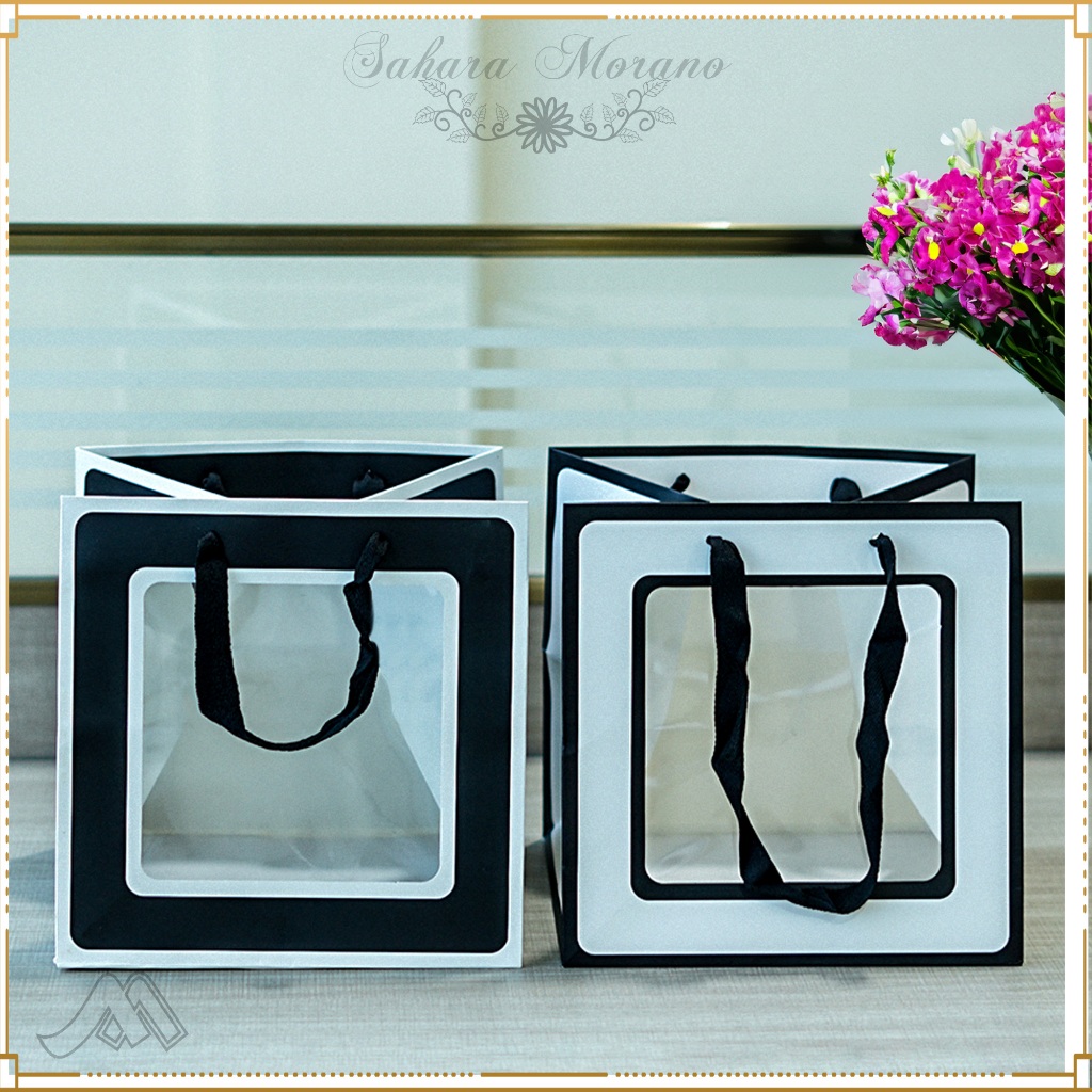 

Paper Bag Mika Transparant Kotak Color White and Black | Tas Belanja | Goodie Bag | Hampers