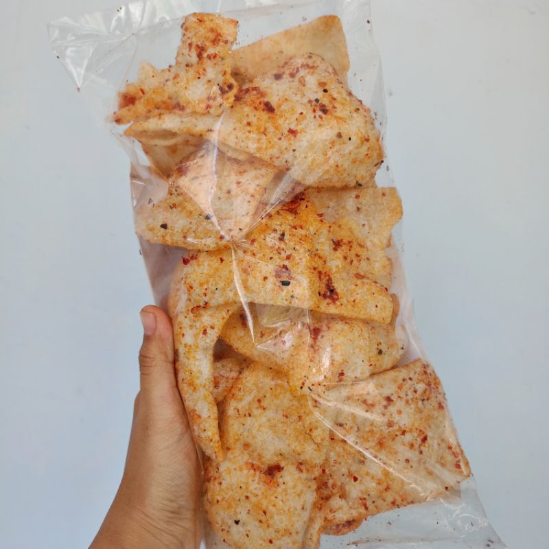 

Krupuk Lamuk cesbul kripik kaca versi goreng bumbu pedas