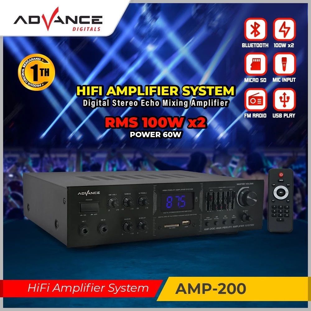 ADVANCE AMP-200 High Fidelity Amplifier Sound System Ampli Karaoke Equalizer Bluetooth Stereo GARANS