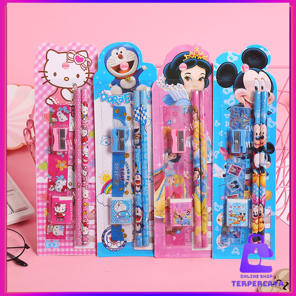 

OST Stationery Set 5 in 1 Alat Tulis Anak Sekolah Penghapus penggaris Pensil Serutan Karakter Lucu