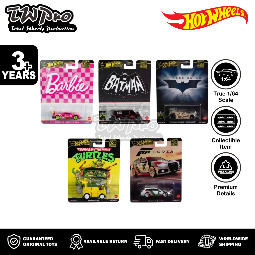 Hot Wheels 2024 Pop Culture E Case - Mix 5 - Barbie 65th Corvette C8.R - 1985 Chevy Astro Van Batman